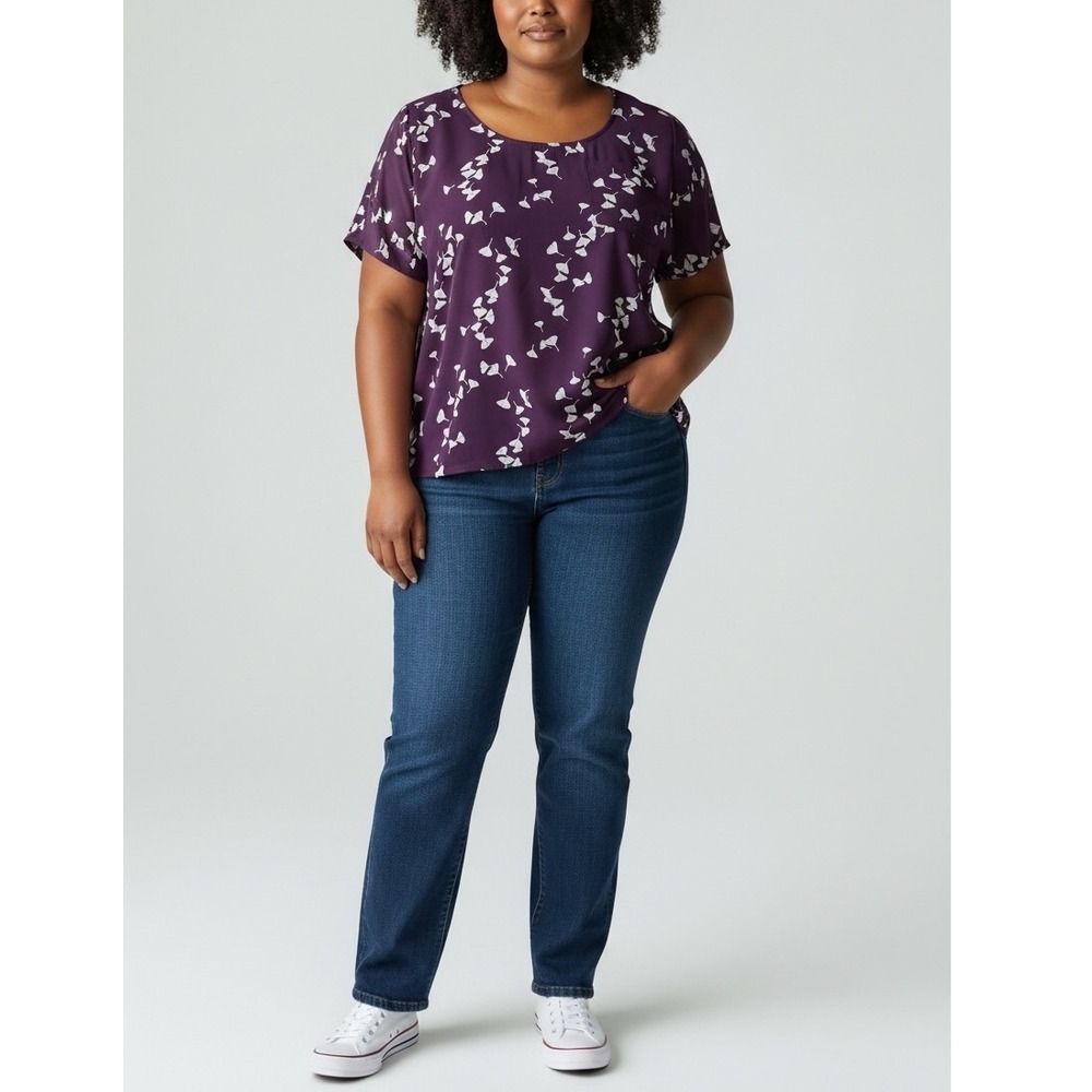 Torrid Abbey Purple‎ Georgette Button Back Blouse Plus Size 00 M/L Modest